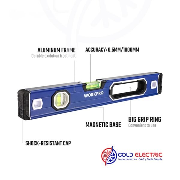 Nivel de Caja de Aluminio Resistente con Base Magnética WORKPRO - Imagen 3